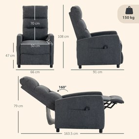 HOMCOM Fotoliu Reclinabil Manual cu Masaj 160°, Chenille, Suport Picioare, Telecomandă, Buzunare, Gri Închis | Aosom Romania