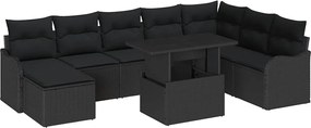 vidaXL Set de canapele pentru grădină cu pernă 9 pcs Negru Rattan poli