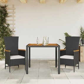 vidaXL Set mobilier de grădină cu perne, 3 piese, negru, poliratan