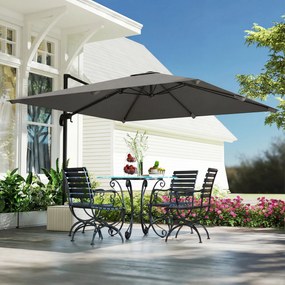 Outsunny Umbrelă de Grădină Decentralizată cu Manivelă 3x3m, Înclinabilă, Rotativă 360°, Umbrelă de Exterior Pătrată cu Bază Cruce, din Aluminiu, pentru Terasă sau Piscină, UV30+, Gri Închis | Aosom Romania