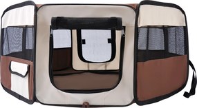 PawHut Parc pliabil pentru câine pisică animale mici octogonal din țesătură Oxford și oțel Ø 90 x 41H cm maro bej | Aosom Romania