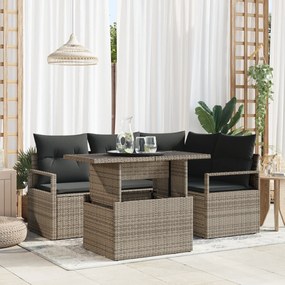vidaXL Set de canapele de grădină 5 piese cu perne gri din ratan