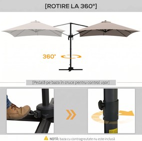 Outsunny Umbrelă de Soare cu 8 Lamele cu Pedală și Manivelă, Umbrelă de Soare din Aluminiu și Poliester, 295x295x266 cm, Kaki | Aosom Romania