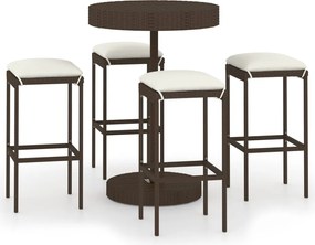 vidaXL Set mobilier bar de grădină cu perne, 5 piese, maro, poliratan