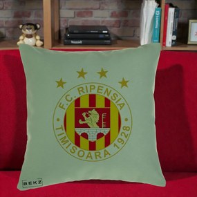 Perna Personalizata FC Ripensia Timisoara 1928, 40x40 cm, Verde, Husa Detasabila, Perna Inclusa, BEKZ®