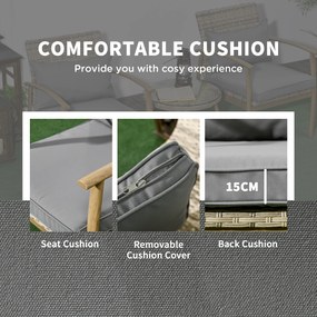 Outsunny Set Mobilier Terasă 3 Piese din Răchită, Salon Exterior cu Perne Moi și Masă de Cafea din Sticlă Securizată, Confortabil | Aosom Romania