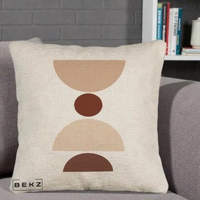 Perna Decorativa Geometric Boho Cerc si Boluri, 40x40 cm, Bej Canapea, Husa Detasabila, Perna Inclusa, BEKZ®