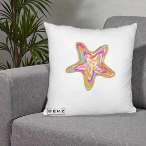 Perna Decorativa Stea de Mare Neon Curcubeu, 40x40 cm, Alb Pufos, Husa Detasabila, Perna Inclusa, BEKZ®