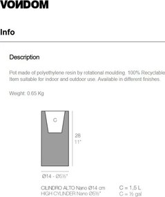Ghiveci plante design decorativ modern interior / exterior HIGH CYLINDER mini 14x28cm