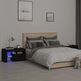 vidaXL Noptiere cu lumini LED, 2 buc., negru, 70x36,5x40 cm
