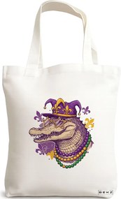 Sacosa de Panza pentru Cumparaturi, Geanta Tote, model Jazzy Gator 38 x 34.5 cm, Alba, BEKZ®
