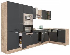 Mobilă de bucătărie de colț Yorki 370, corp din stejar sonoma, față antracit satinat, cu dulap cu raft