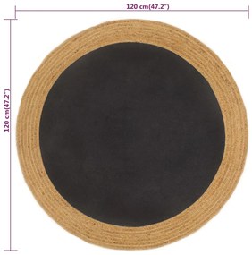 Covor impletit, negru si natural, 120 cm, iuta   bumbac, rotund Negru, 120 cm