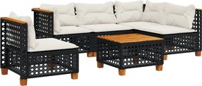 vidaXL Set mobilier de grădină cu perne, 6 piese, negru, poliratan