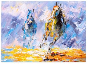 Tablou pe sticlă - Caii alergând, pictură în ulei (70x50 cm)
