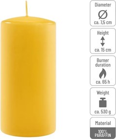 Set de lumânări tip stâlp, 15 cm, Ø 7,5 cm, galben, 4 buc