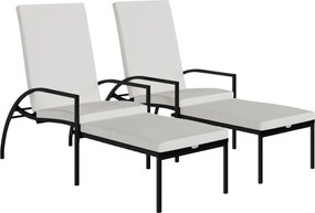 vidaXL Șezlonguri cu suport de picioare, 2 buc., negru, poliratan