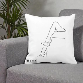 Perna Decorativa Picioare cu Tocuri Line Art, 40x40 cm, Alba Mata, Husa Detasabila, Perna Inclusa, BEKZ®