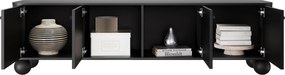 Comodă TV Vesper 4D 187 cm - negru / mânere negre / picioare sferice