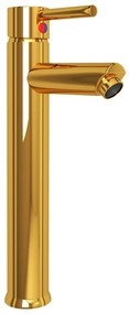 Chiuveta baie robinet si scurgere tip push, transparent sticla Transparent, Robinet auriu
