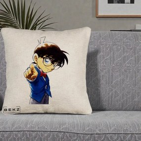 Perna Personalizata Detective Conan Conan Arata, 40x40 cm, Bej Canapea, Husa Detasabila, Perna Inclusa, BEKZ®