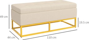 HOMCOM Bancă de Depozitare Rectangulară cu Șezut Căptușit și Picioare din Oțel, 110x44x49 cm, Bej | Aosom Romania
