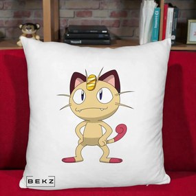 Perna Personalizata Meowth Pokemon, 40x40 cm, Alb Pufos, Husa Detasabila, Perna Inclusa, BEKZ®