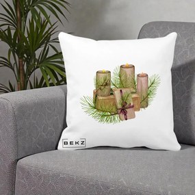 Perna Decorativa Lumanari cu Cadouri Naturale, 40x40 cm, Alba Mata, Husa Detasabila, Perna Inclusa, BEKZ®