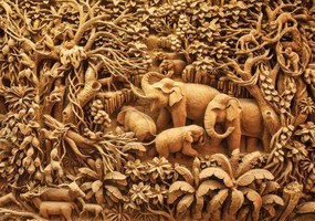 Fototapet - Relief familiei de elefanți (152,5x104 cm), în 8 de alte dimensiuni noi