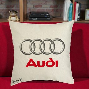 Perna Personalizata cu emblema Audi, 40x40 cm, Ecru, Husa Detasabila, Perna Inclusa, BEKZ®
