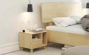 Noptieră lemn masiv TerraCraft 1 Sertar 2 Rafturi Pin, 45 × 35 × 39 cm - Alb Pur