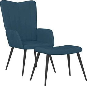 vidaXL Scaun de relaxare cu taburet, albastru, catifea