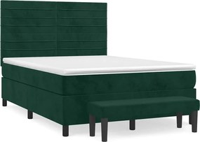 vidaXL Pat box spring cu saltea, verde închis, 140x200 cm, catifea