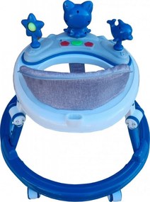 Premergator reglabil in 6 trepte de inaltime NOVOKIDS™ Happy Kitty, Cu melodii, Pliabil, Max 20 kg, Roti silentioase, Model Pisicuta, Albastru