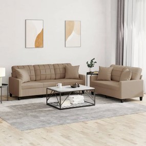 vidaXL Set de canapele cu perne, 2 piese, cappuccino, piele ecologică