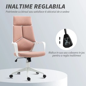 HOMCOM Scaun de Birou sau Gaming din Țesătură cu Spătar Înalt, Roz | Aosom Romania