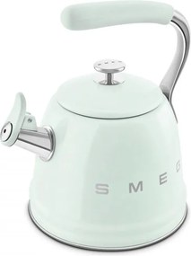 Ceainic cu fluier Smeg CKLW2001PG, 2,3 l, pentru plite cu inducție, mâner care nu se încălzește, oțel, verde pastel