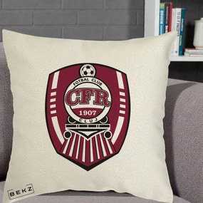 Perna Personalizata CFR Cluj Fotbal Club 1907, 40x40 cm, Ecru, Husa Detasabila, Perna Inclusa, BEKZ®