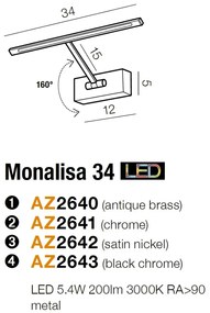 Aplica LED pentru tablou cu brat directionabil Monalisa 34 crom negru