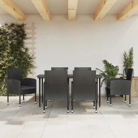 3203341 vidaXL Set mobilier de grădină, 7 piese, negru, poliratan și oțel