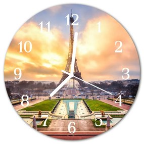 Ceas de perete din sticla rotund Turnul Eiffel Arhitectura multi-colorat