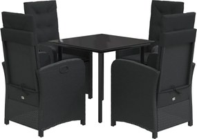 vidaXL Set mobilier de grădină cu perne, 5 piese, negru, poliratan