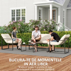 Outsunny Set Mobilier de Exterior cu Masă din Sticlă, Canapea, 2 Fotolii și Perne, Bej | Aosom Romania