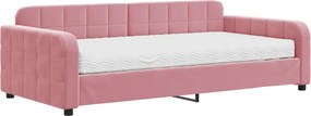 vidaXL Pat de zi cu saltea, roz, 100x200 cm, catifea