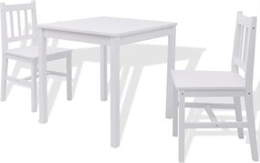 vidaXL Set de masă, trei piese, alb, lemn de pin