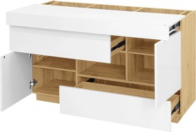 Bufet cu iluminare LED, vitrină cu sertare, 120x37x76,5 cm, Alb