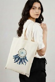 Sacosa de Panza pentru Cumparaturi, Geanta Tote, model Dreamcatcher 38 x 34.5 cm, Alba, BEKZ®