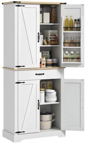 HOMCOM Credință bucătărie bufet bucătărie, 4 uși, 6 rafturi cu uși, 1 sertar și rafturi reglabile 76,5 x 40 x 181 cm alb | Aosom Romania