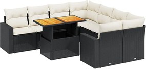 vidaXL Set mobilier de grădină cu perne, 9 piese, negru, poliratan