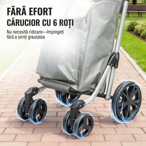 HOMCOM Cărucior de Cumpărături Pliabil din Aluminiu cu Roți, Geantă de 46L, Compartiment Frigorific, Mâner Reglabil, Gri | Aosom Romania